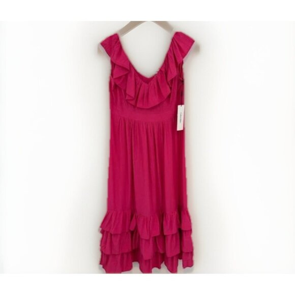 Calvin Klein Dresses & Skirts - CALVIN KLEIN Gauze Ruffle Maxi Dress In Hibiscus Pink size 10 Women's NWT